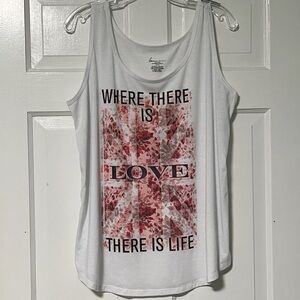 Lane Bryant floral "WHERE THERE IS LOVE THERE IS LIFE" graphic sleeveless tee